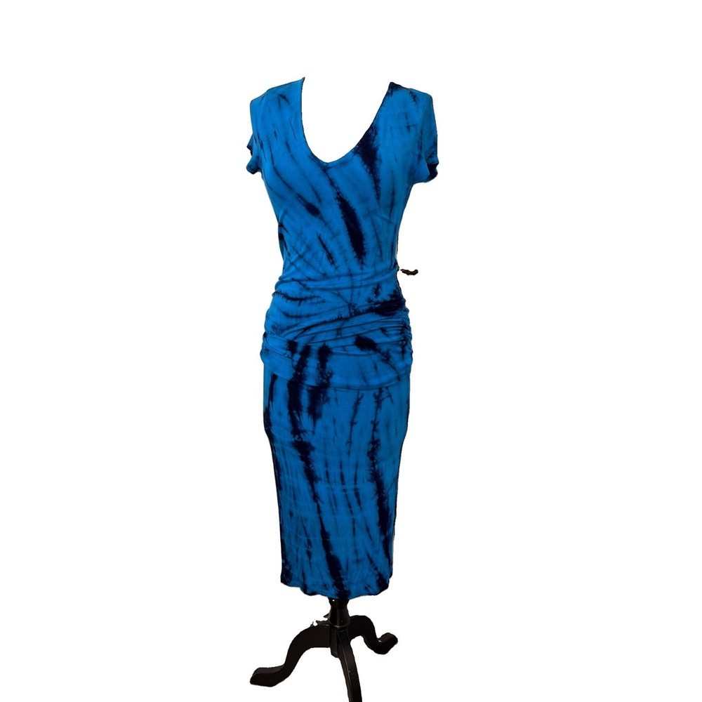 Young Fabulous & Broke Women's Blue Tie Dye Twist Front V-Neck Maxi Dress Sz M